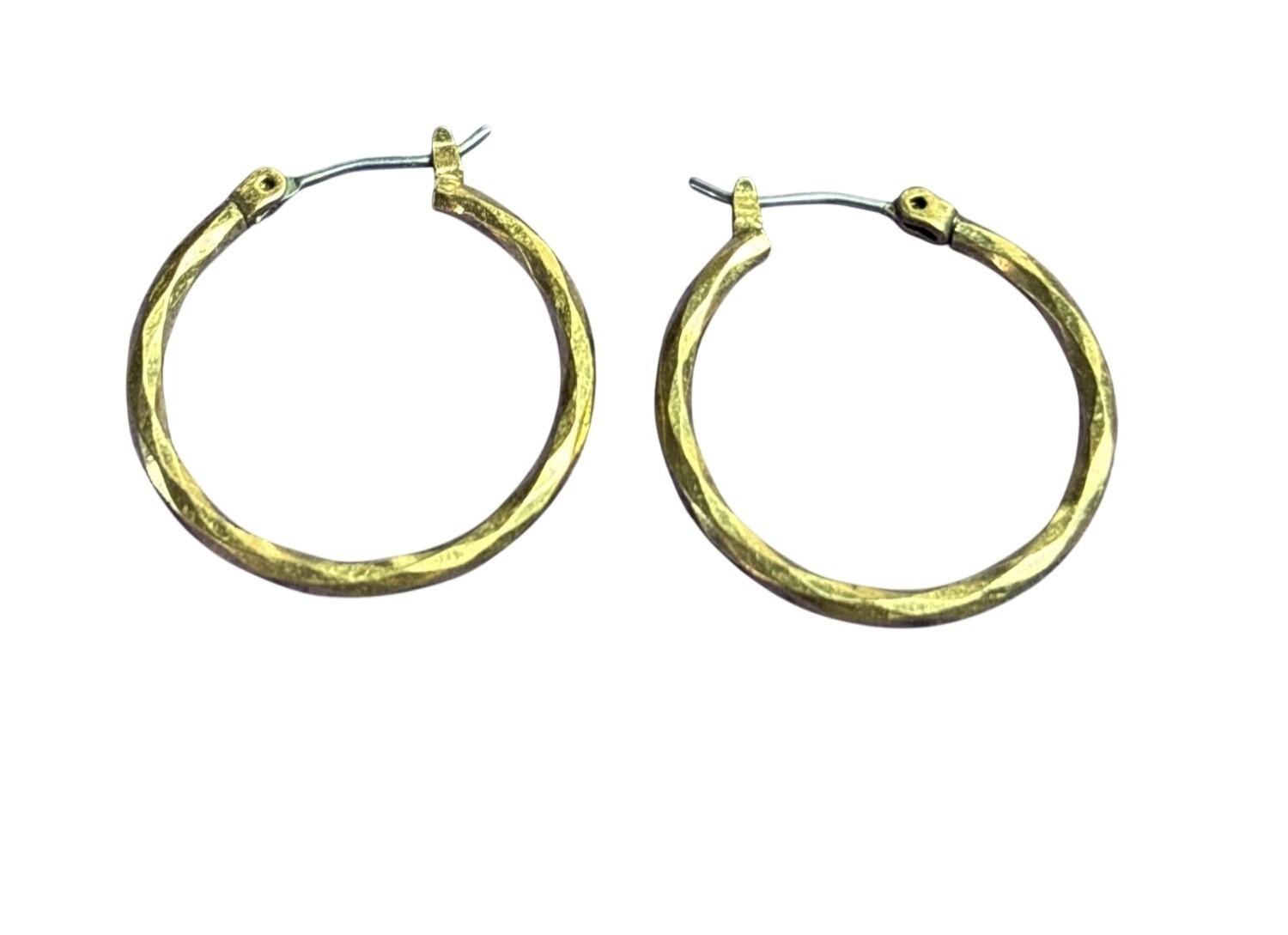 Faceted Textured Goldtone Hoop Earrings 7/8 inch