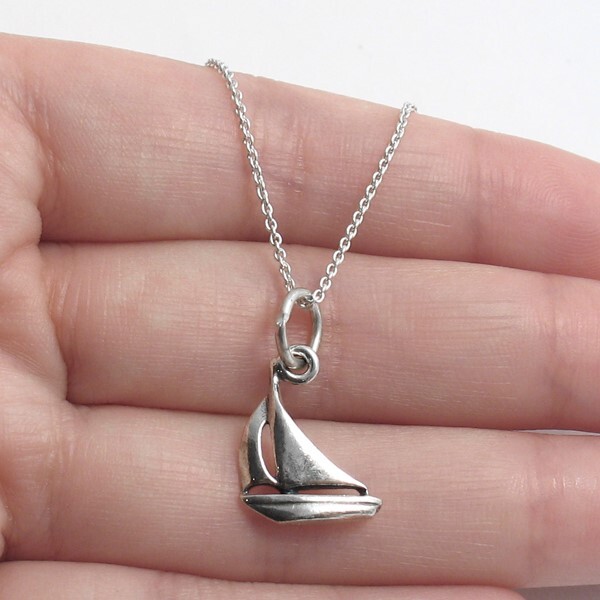 925 Sterling Silver Sail Boat Charm with Necklace