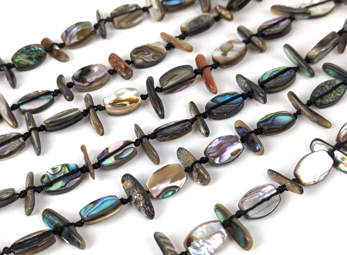 Vtg 3 Strand Rainbow ABALONE SHELL HAND KNOTTED Statement Necklace 24″ Long