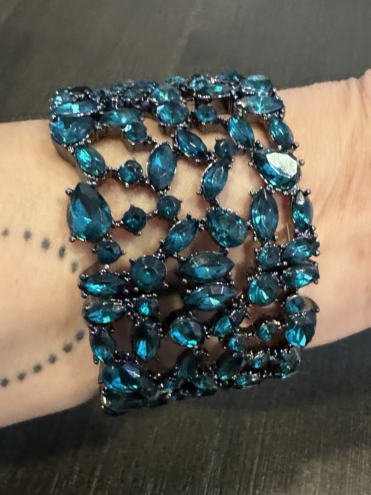 Chunky Emerald Teal Crystal Multi-Hinged Statement Bracelet