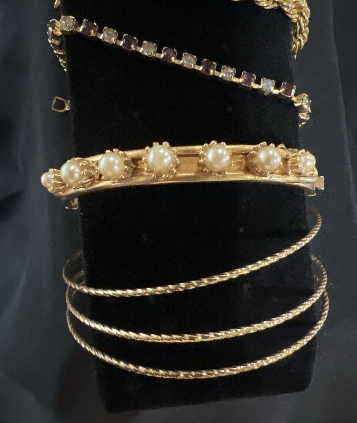 Gold and Silver Tone Bracelet Tennis Rope Wrap Bangles Faux Pearl Lot of 10