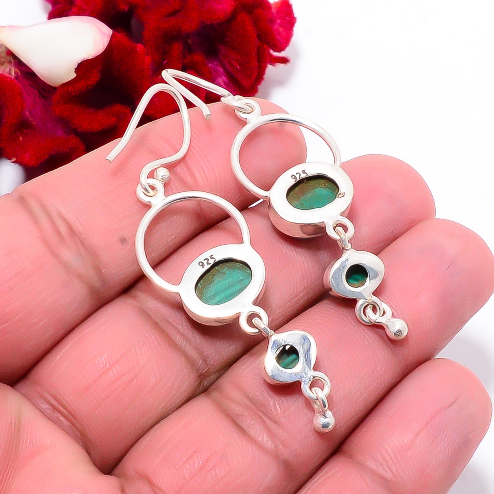 Malachite – Congo Designer Handmade 925 Sterling Silver Earring 2.15″ Sku7