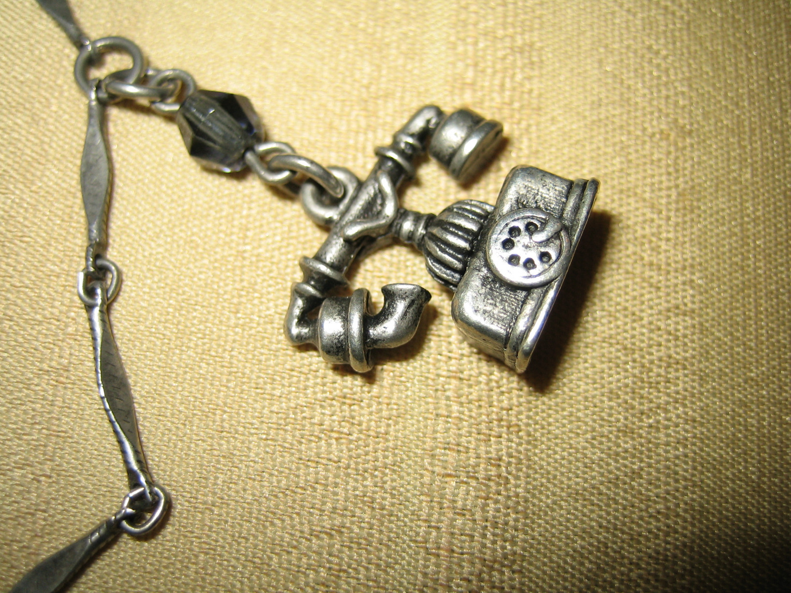 SWEET ROMANCE Pewter, Assorted Telephone Charm Necklace. 28″ USA