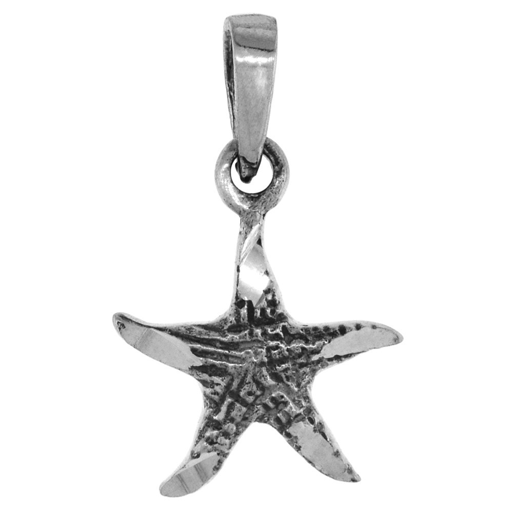 925 Sterling Silver Small Seastar Pendant 19mm Tall with 16 to 24 Inch Chain