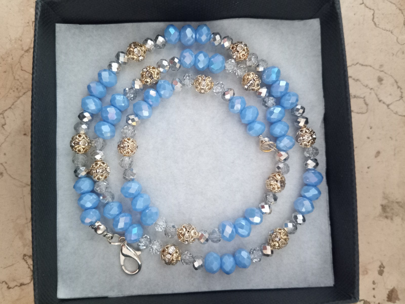 Austrian Crystal Silver Porcelain Necklace Gold Steel