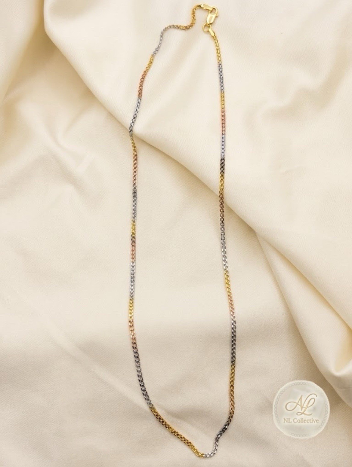 Brand New .925 Sterling Silver Vermeil Tri-Color 20in Chain Necklace