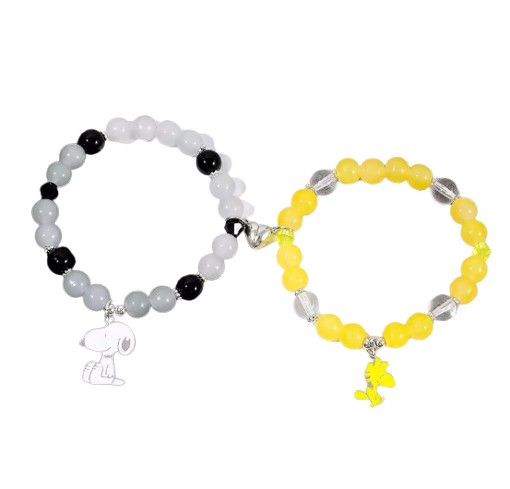 (Set of 2) Magnetic Snoopy Woodstock Friendship Bracelet Pendant Charm Beaded
