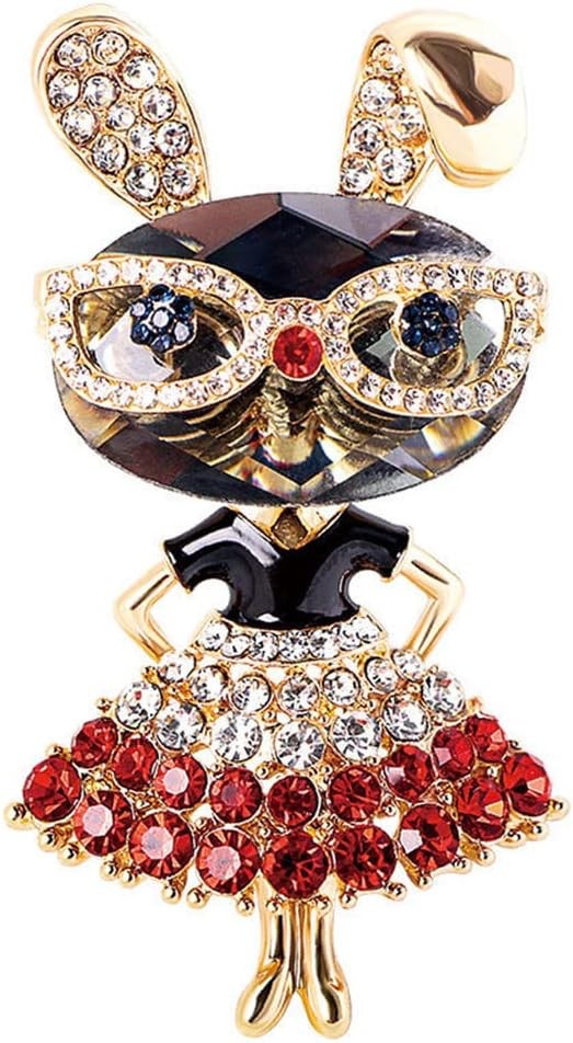Rhinestone Lady Rabbit Brooch Pin for Women Girls Fashion Gold Plated Crystal Bu