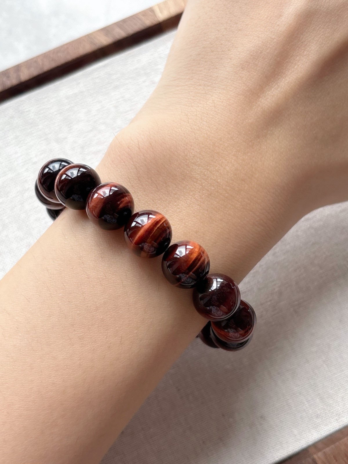 Natural Tiger’s Eye Stone Bracelet 12m Red Tiger Eye Gemstone Stretch Bracelet