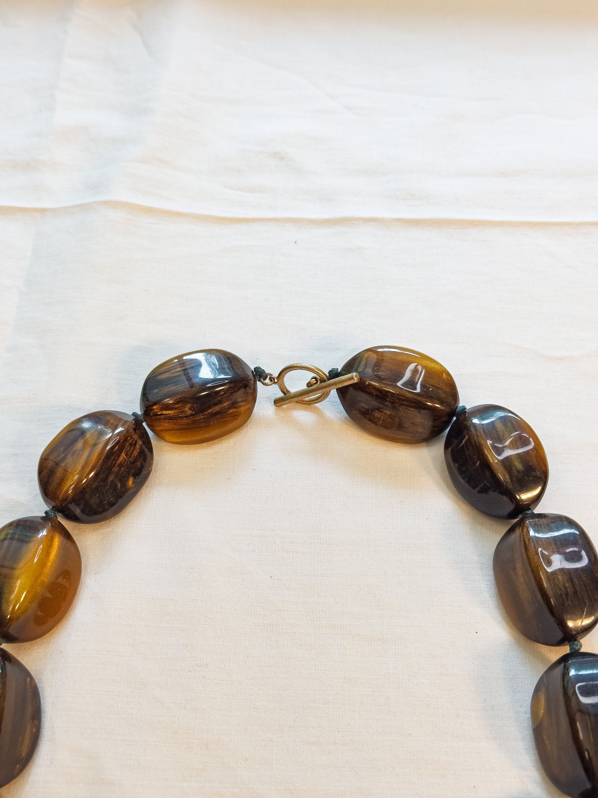 Banana Republic Chunky Tiger’s Eye Lucite Beaded Necklace on Knotted Cord