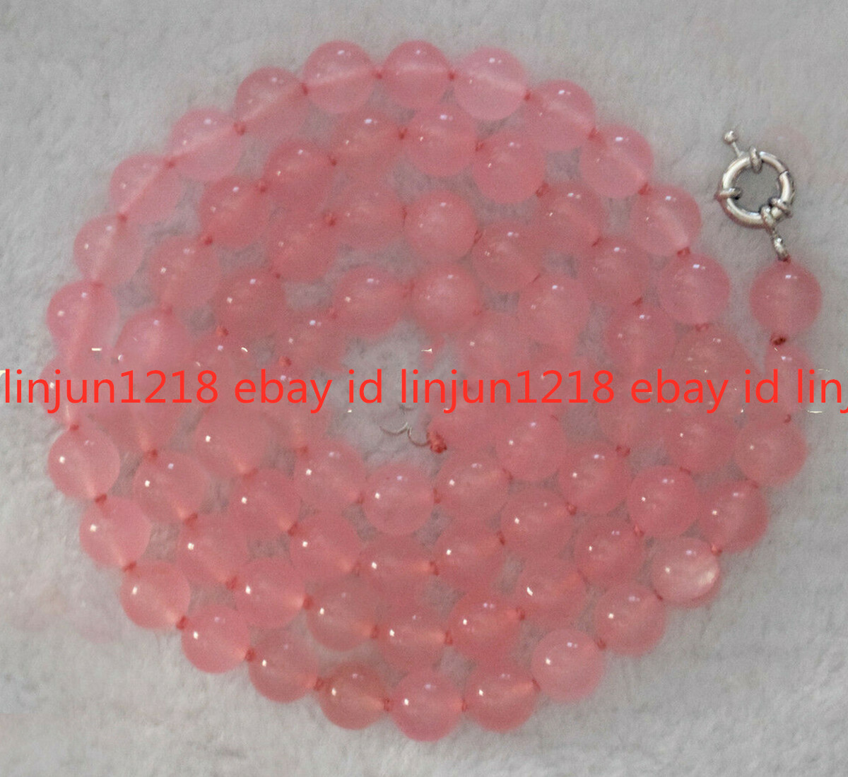 Natural 8mm Rare Pink Jade Quartz Gemstone Round Necklace Long 36” AAA