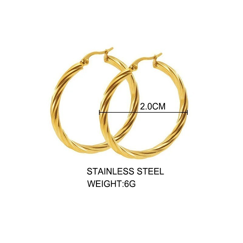 Twisted Round Hoop Earrings For Women Stainless Steel Vintage 3mm Thick