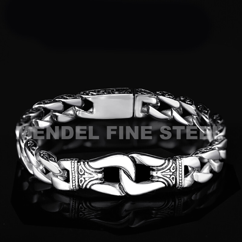 MENDEL 8 Inch Mens Motorcycle Biker Cuban Link Chain Bracelet Stainless Steel