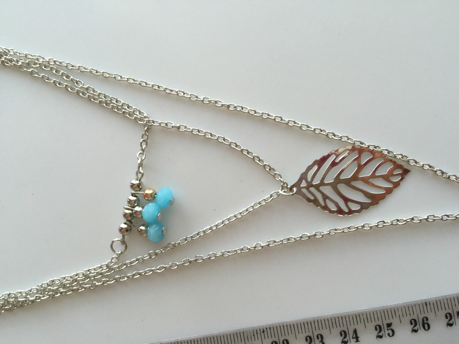 Fashion Women Girl Lady Bohemian Silver color leaf 3 Layers Necklace Pendant