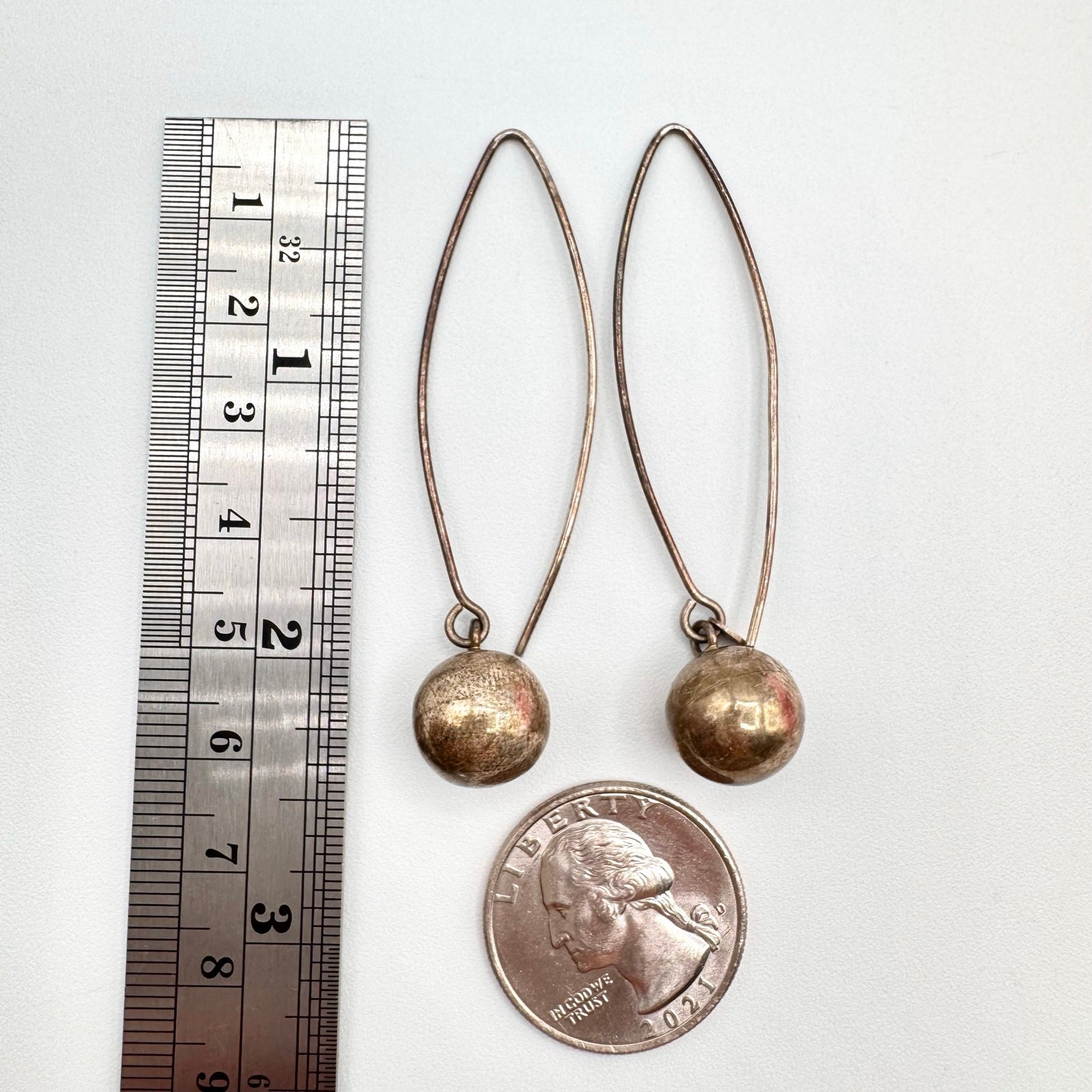 MEX 925 Sterling Silver Ball Threader Earrings Long Duster 2 1/2” Length 3.59 G