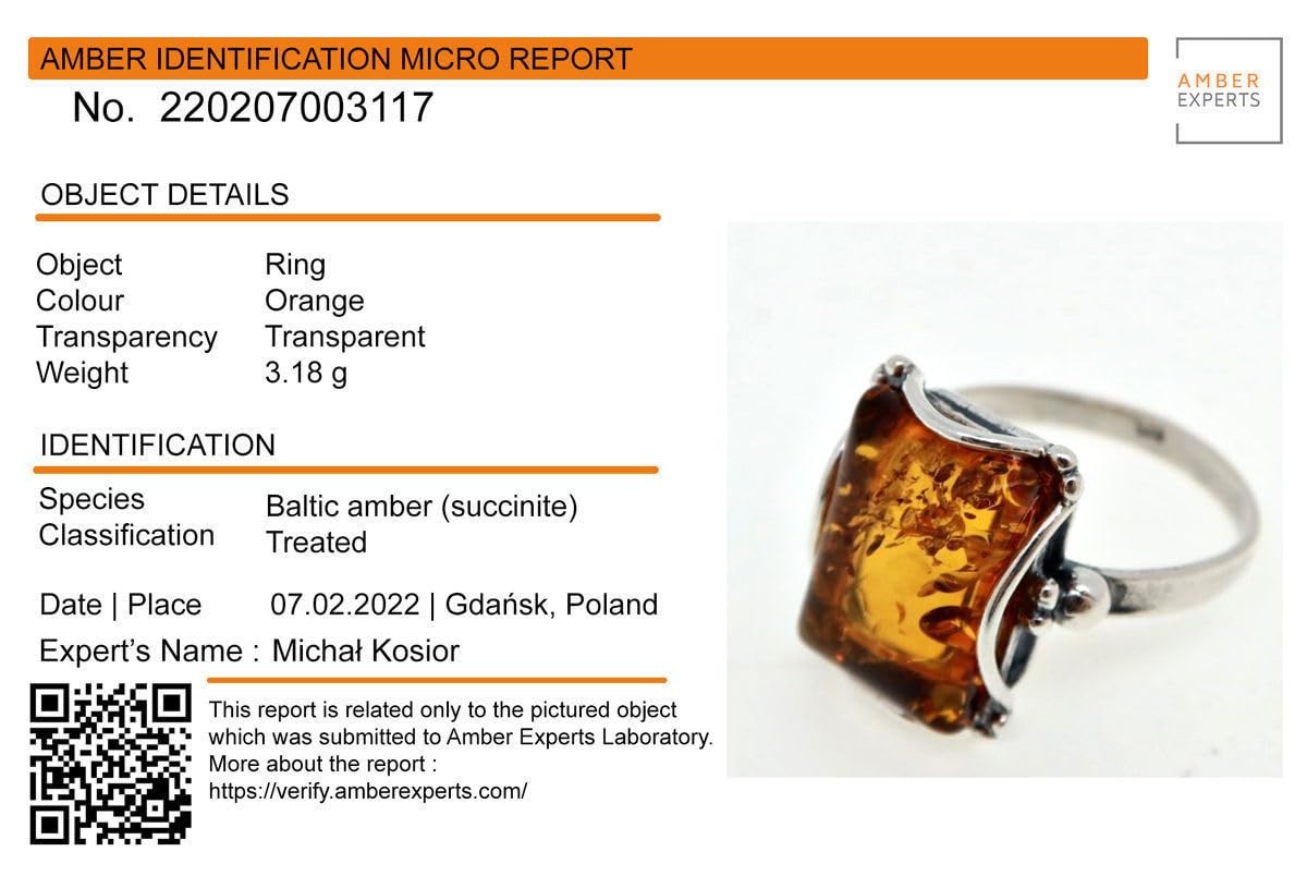 HolidayGiftShops Sterling Silver and Baltic Honey Amber Rectangle Ring Makell…