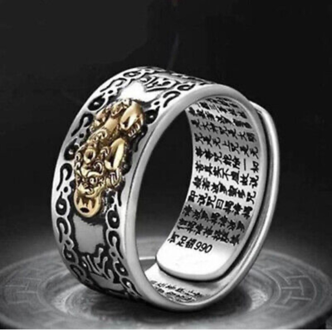 1x Adjustable Feng Shui Pixiu Mani Mantra Protection Wealth Ring Quality Lucky