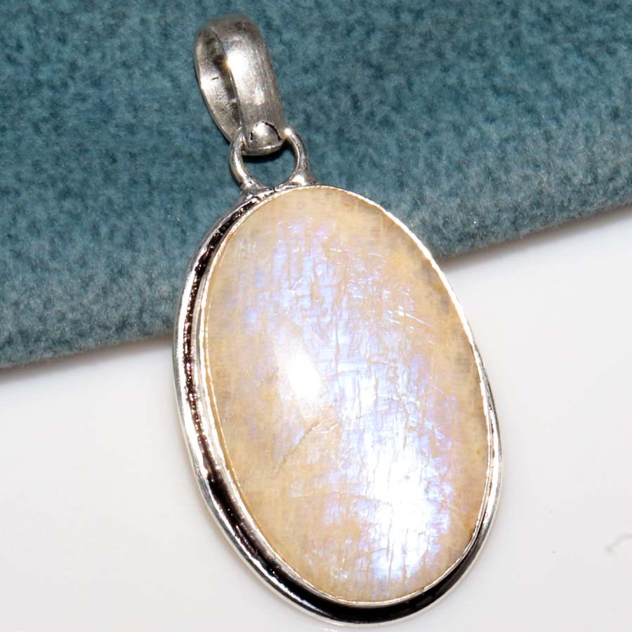 925 Silver Plated Sri-Lankan Moonstone Pendant 1.9″ Stylish Gift Trendy GW