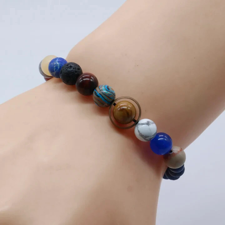 Men’s Eight Planets Natural Stone Chakra Bracelet Cosmic Healing Energy Beads