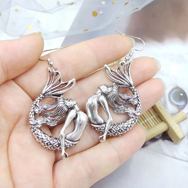 925 Silver Post Mermaid Fashion Jewelry Charms Earrings Gift Hook 2PK