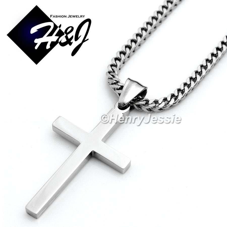 20″24″30″Stainless Steel 2mm Silver Franco Box Curb Chain Plain Cross Pendant*SP