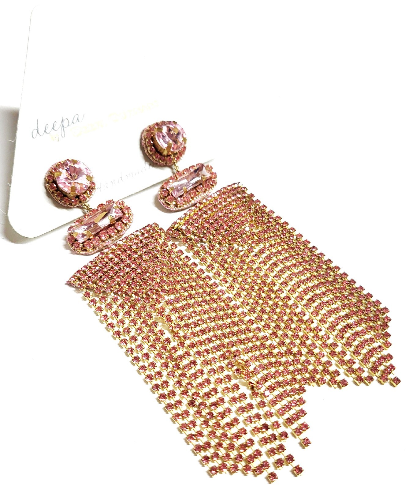 Deepa Gurnani Crystal Chandelier Earrings Peach Pink Goldtone Nickel Free NWT