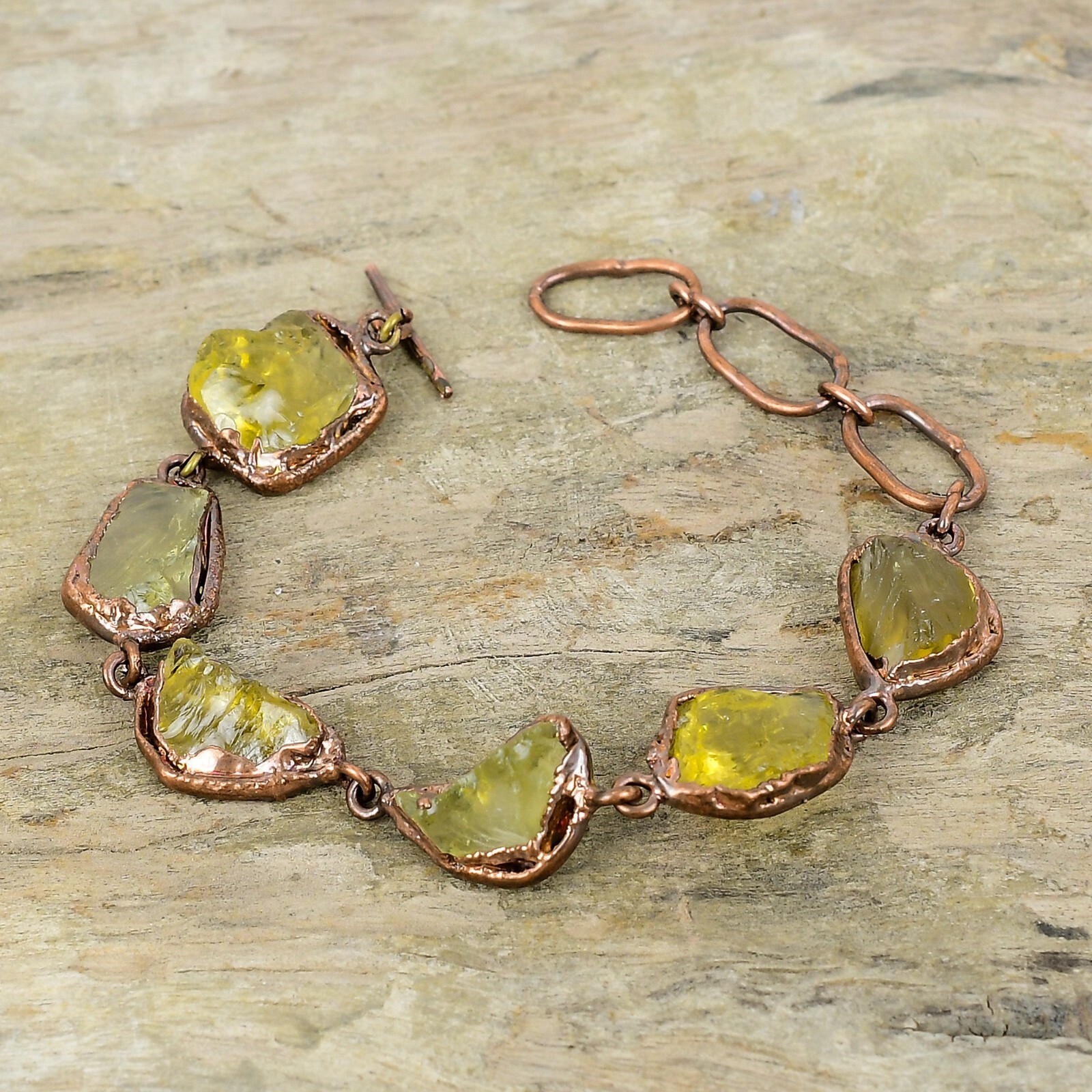 Citrine Rough Copper Gift For Love Electroformed Chain Adjustable Bracelet 6.0″