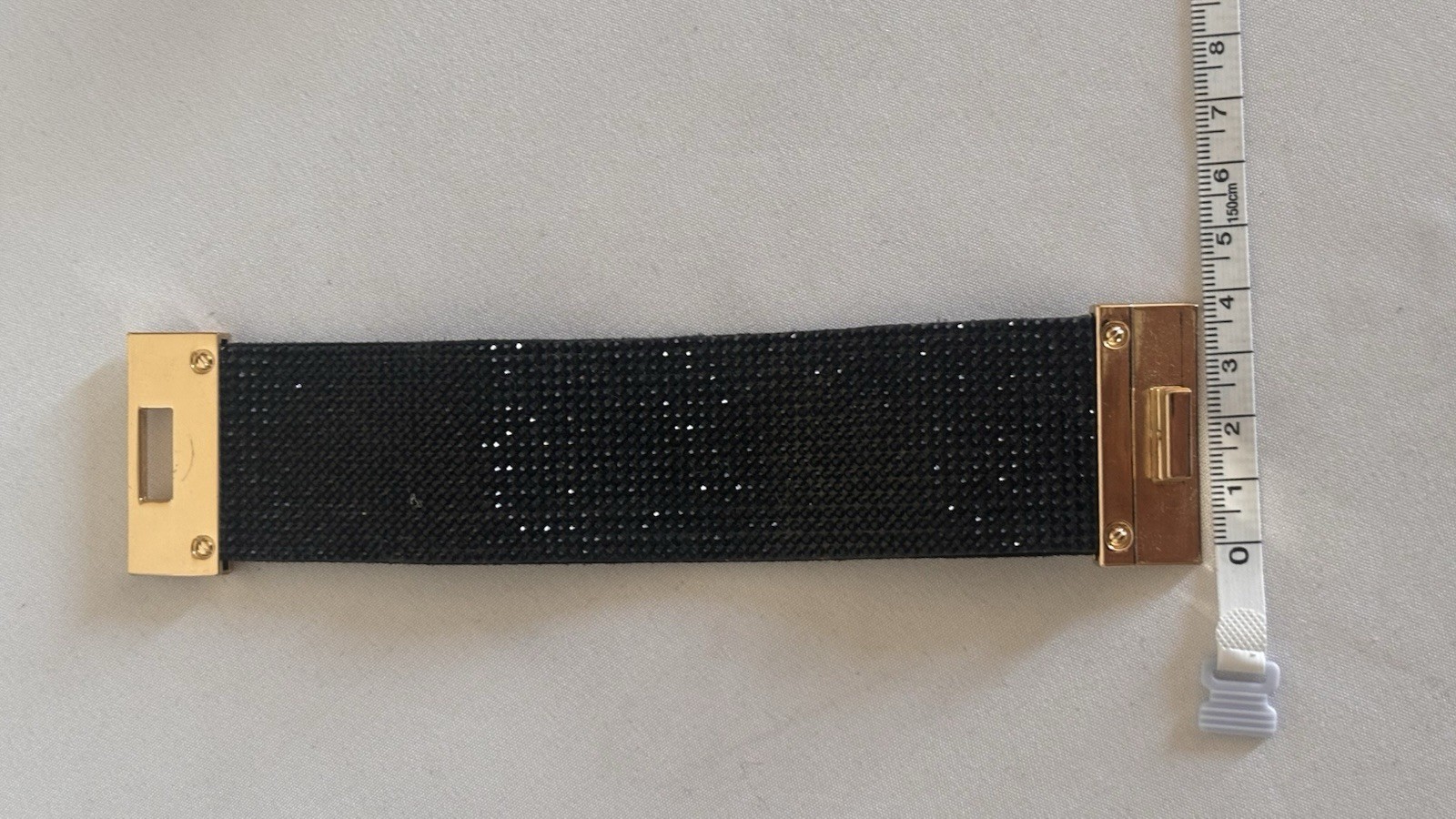 Black Gold Adjustable Cuff Bracelet Turnlock Closure Fabric Metal Less Than 8 in