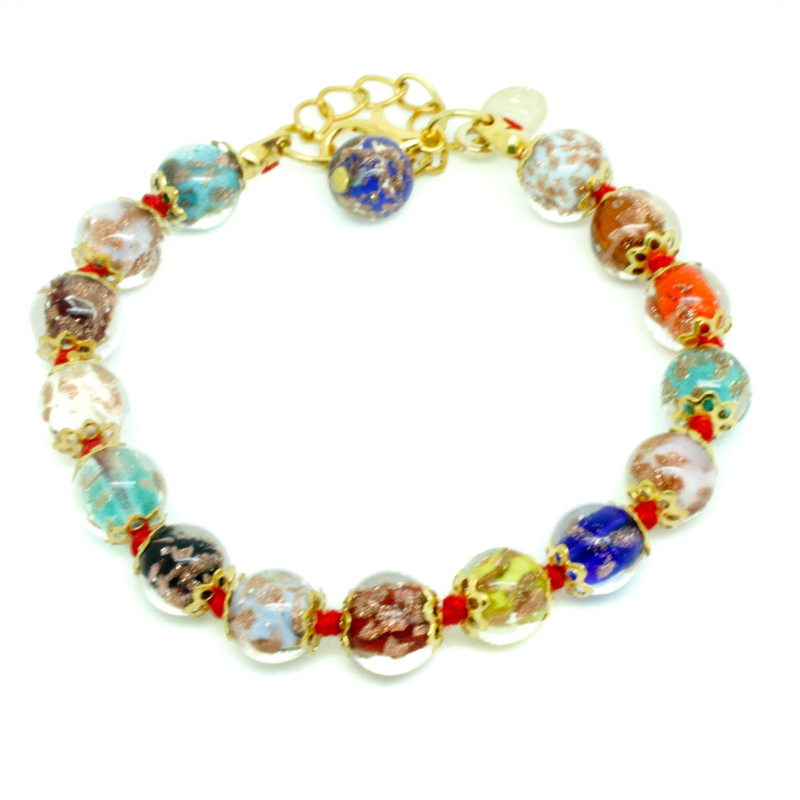 Murano Glass Bracelet Multi Coloured Bronze Gold Handmade 15 Sommerso Beads