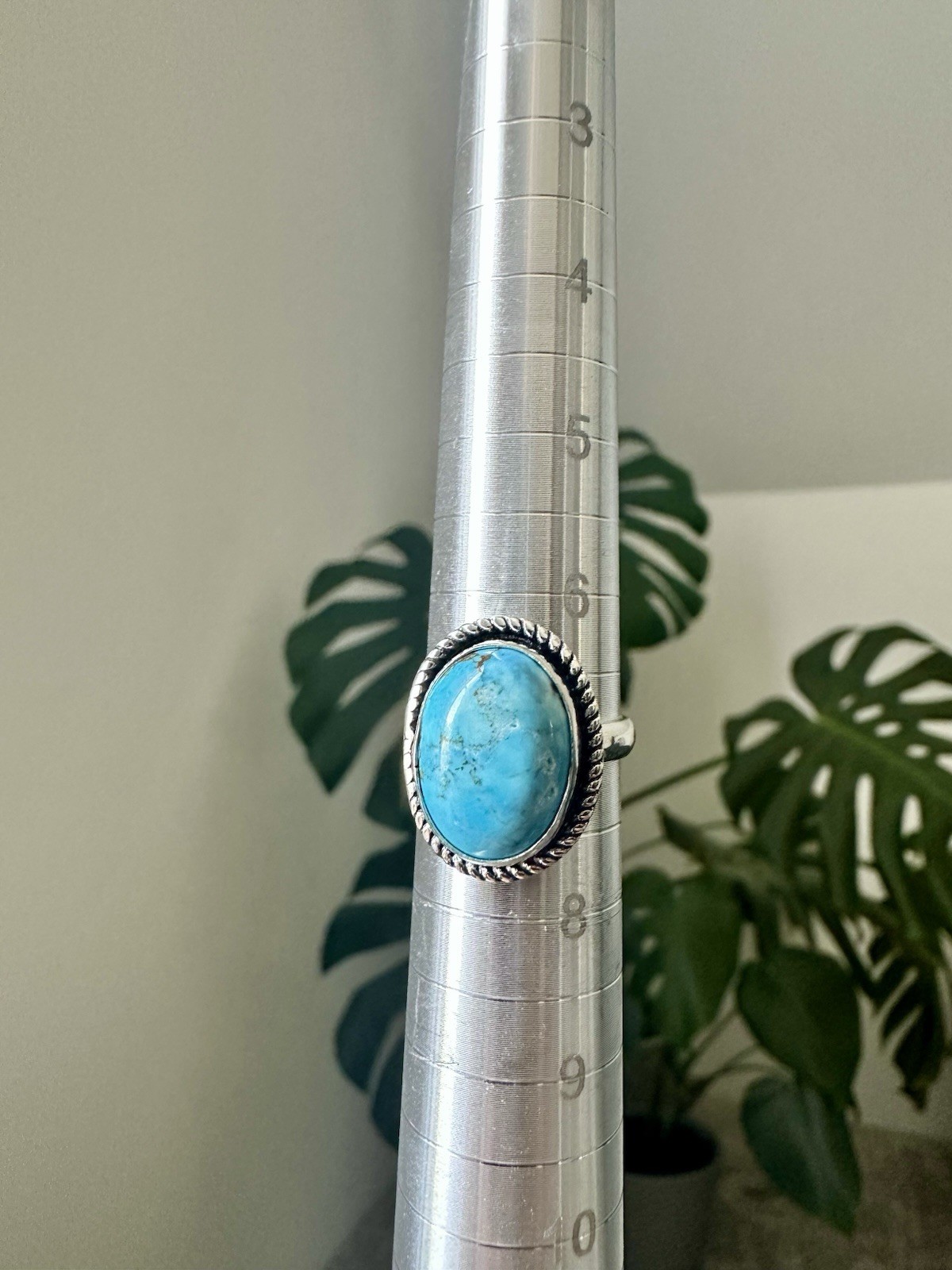 Faux Turquoise Ring Oval Southwest Statement US Size 7 Stamped 925
