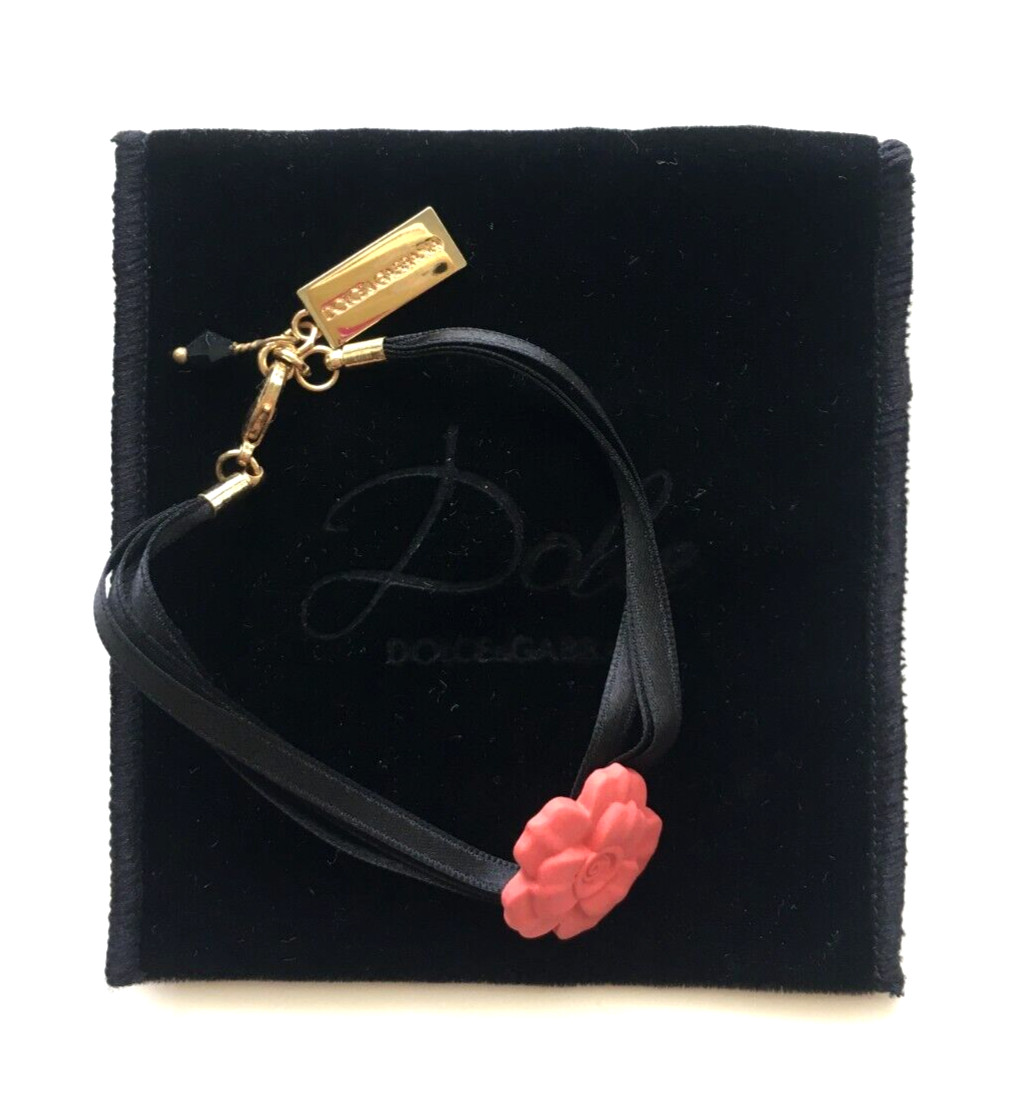 ✨New DOLCE & GABBANA Rose Camellia Bracelet Floral Love Logo +Black Velvet Pouch