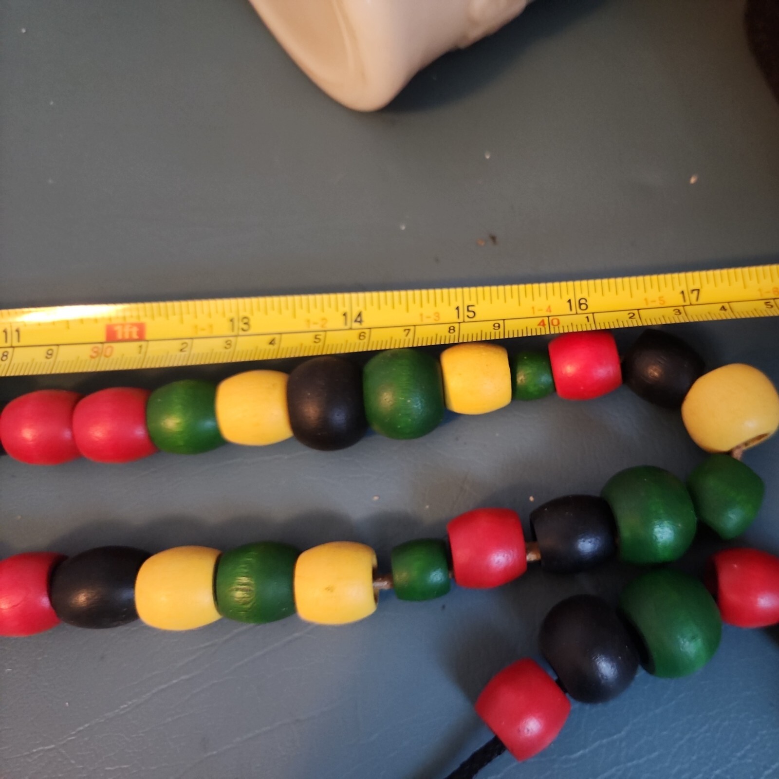 2 Vintage red black yellow green wooden beaded necklace Rasta Jamaica