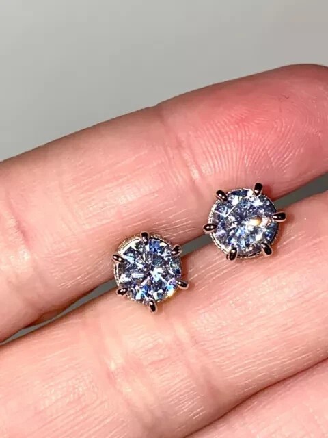 2Ct Round Cut Moissanite Push Back Solitaire Stud Earrings 14K White Gold Plated