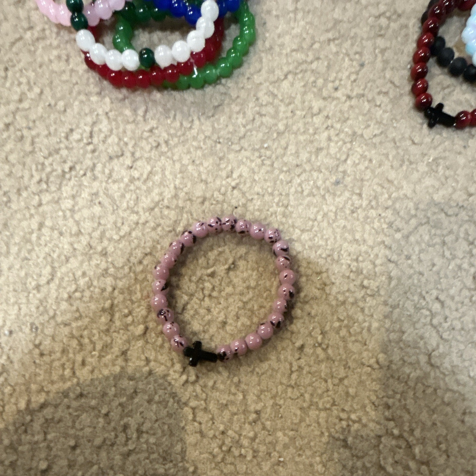 Pink & Black Round Plastic Beaded Bracelet Adjustable Slide Closure