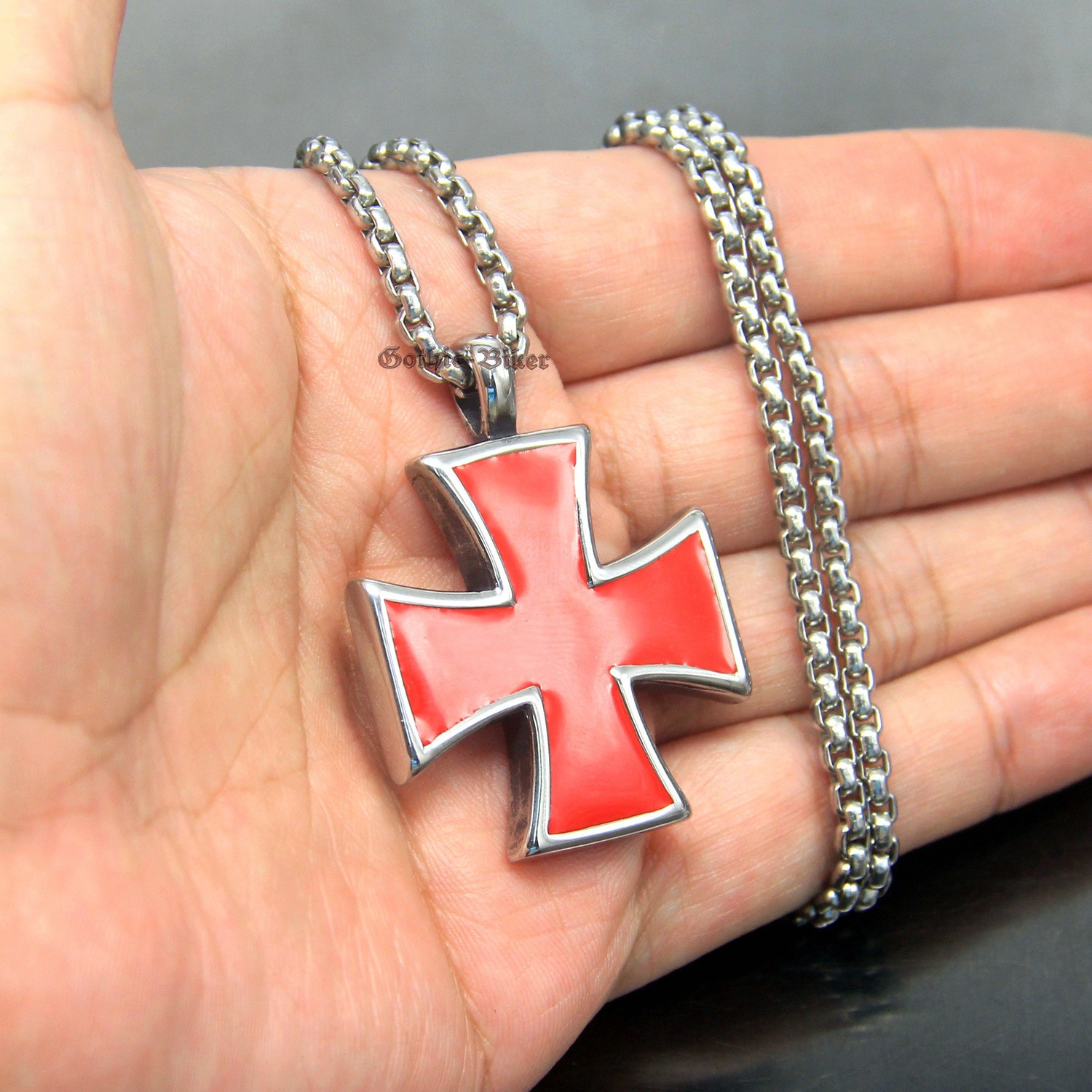 Large German Iron Cross Stainless Steel Pendant Knight Templar Black/Red Enamel