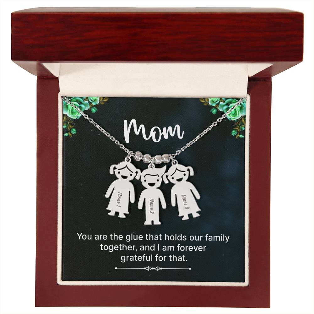 Engraved Kid Charm Mom Necklace, Personalized Children’s Name Pendant, Custom Mo