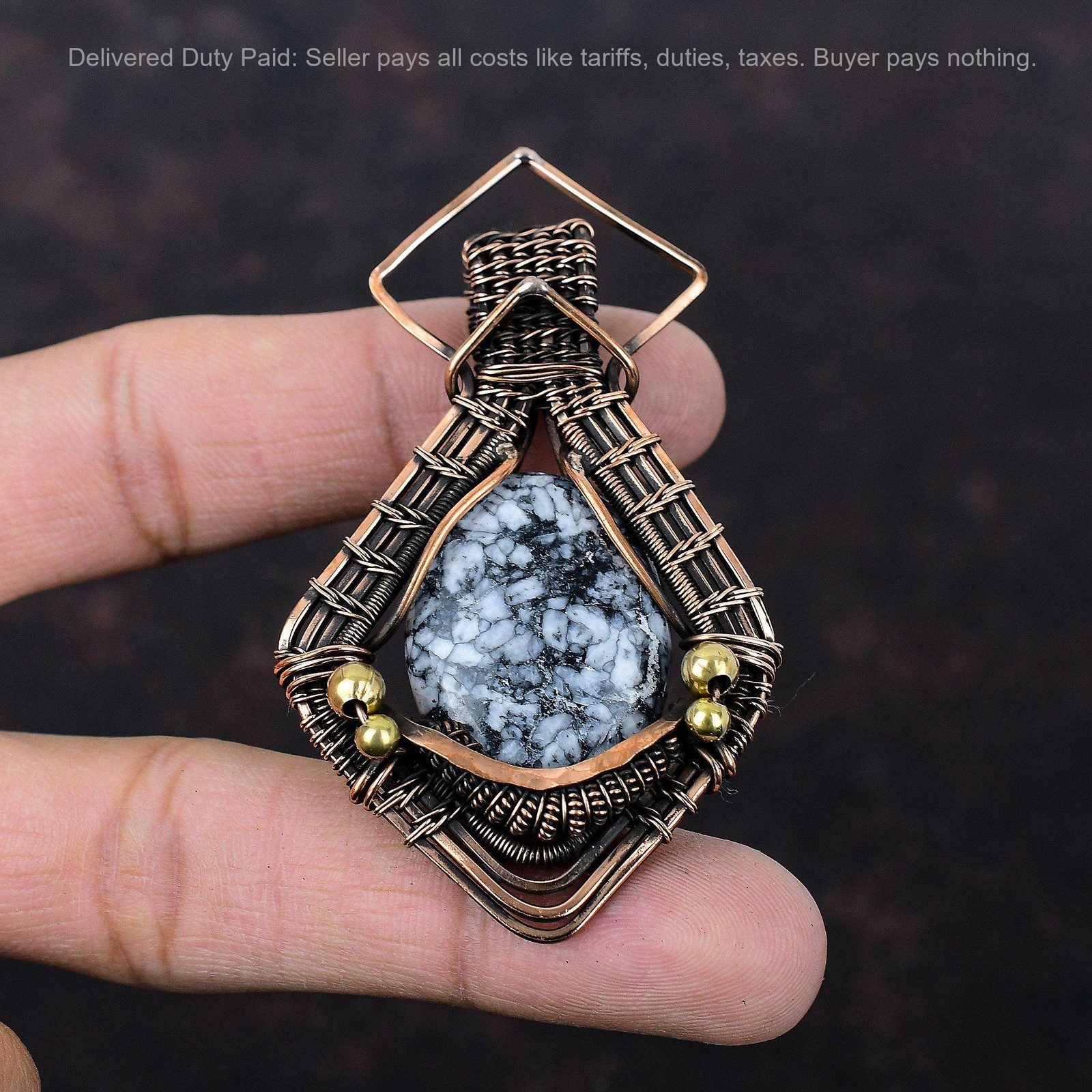Copper Pinolith Jasper Stone Wife Wire Wrapped Birthday Wedding Trendy Pendant