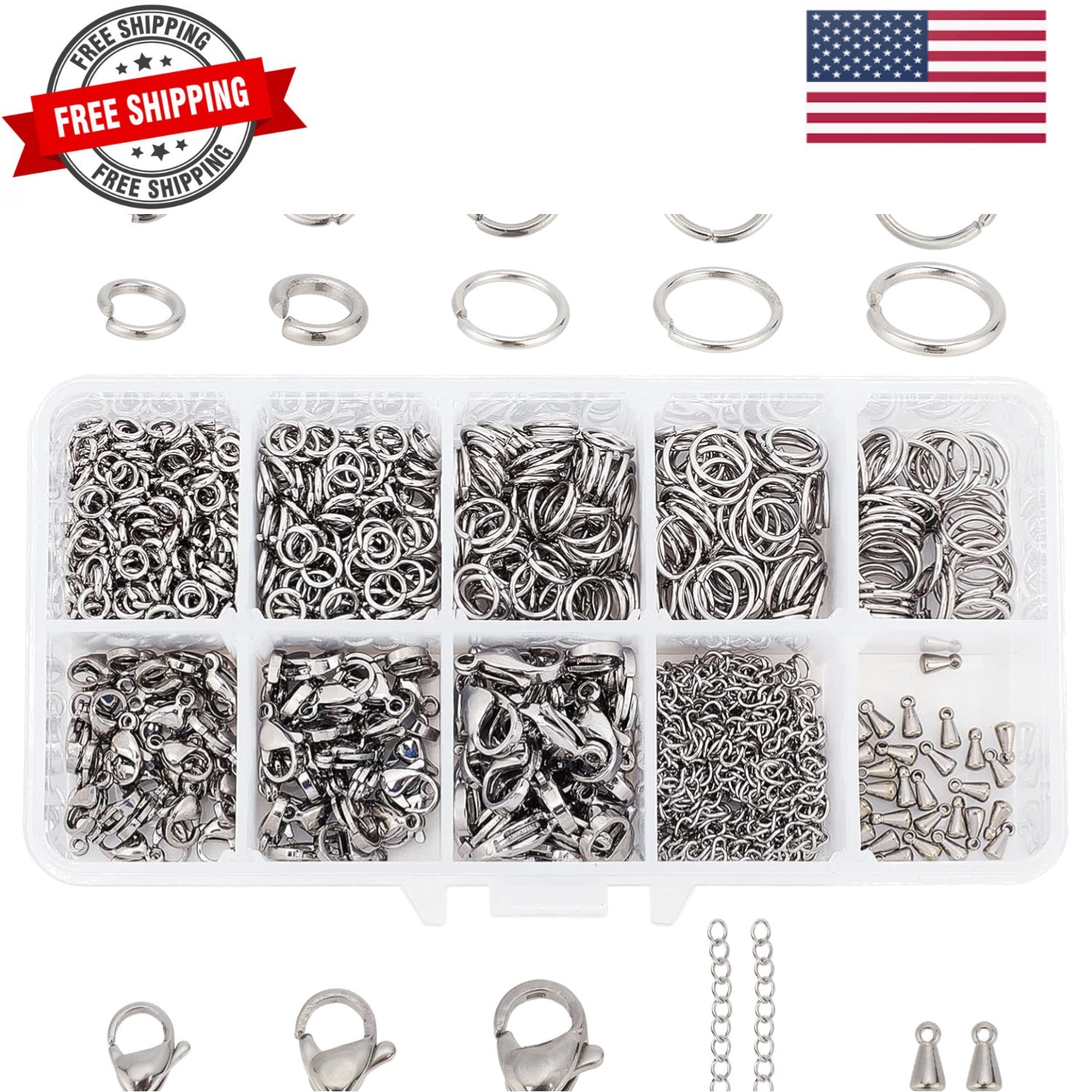 830pcs Jewelry Making Findings Stainless Steel, 680pcs 5 Styles Jump Rings 90…