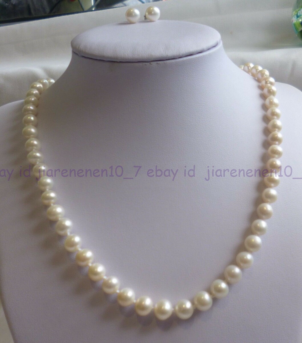 Genuine 9-10mm White Near Round South Sea Pearl Necklace Earring Set 18in Z2547