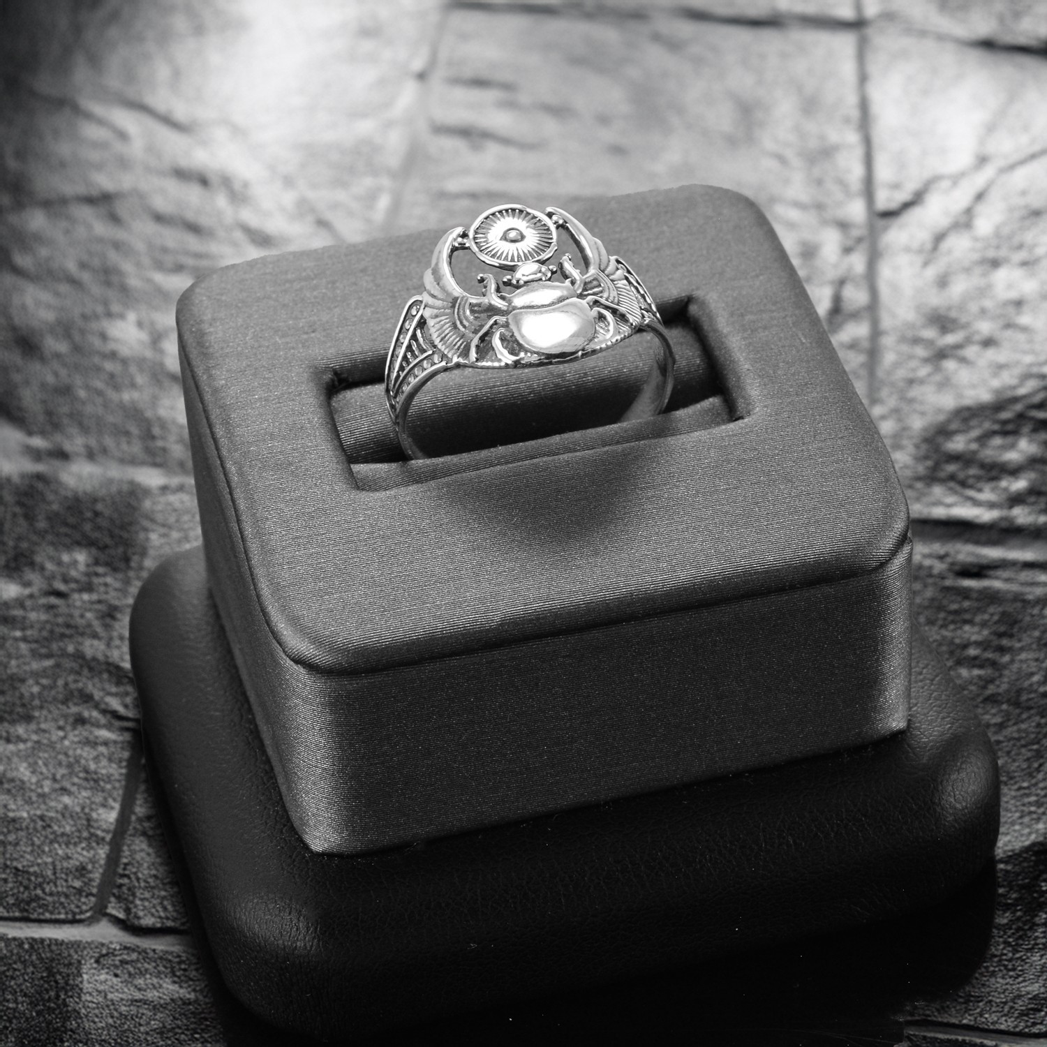 Sterling Silver Oxidized Scarab Beetle Ring Ancient Egyptian Sun God Ra Talisman