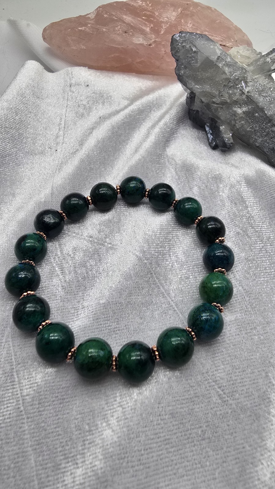 Chrysocola w Copper Spacer 7.0 Inch Stretch bracelet
