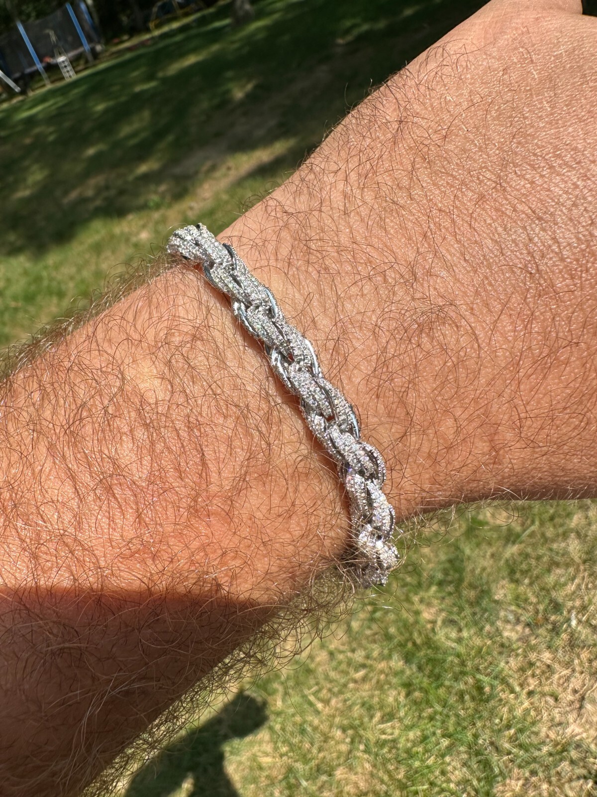 MOISSANITE Hip Hop Rope Bracelet Iced Real Solid 925 Sterling Silver 7.5mm Mens