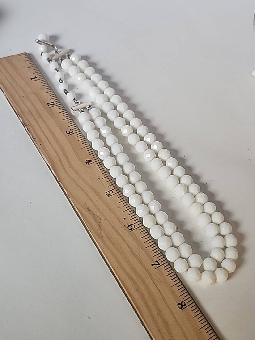 White Faceted Bead Necklace Choker 14 in Small