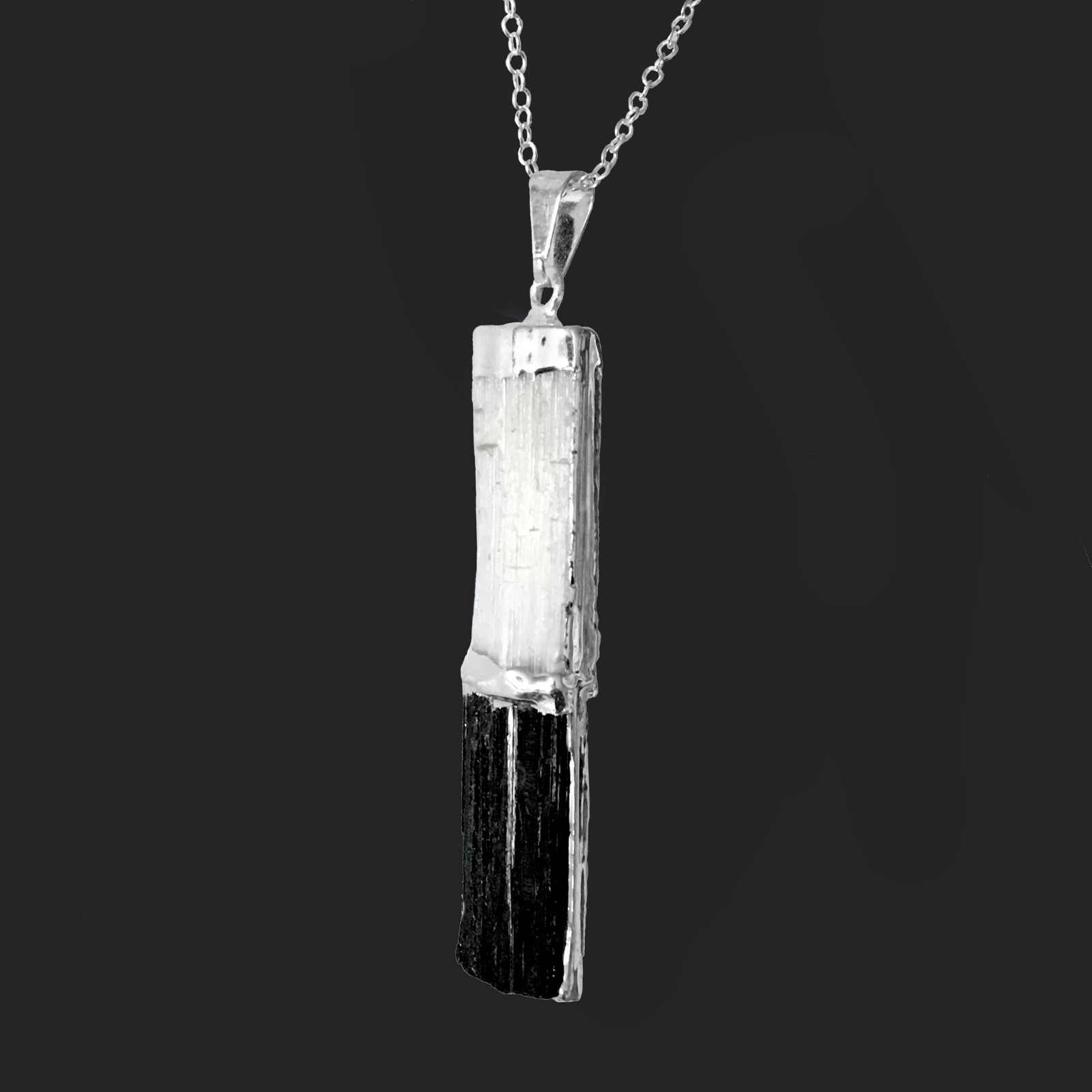 Black Tourmaline SELENITE Crystal Chakra Pendant & 925 Sterling Silver Necklace