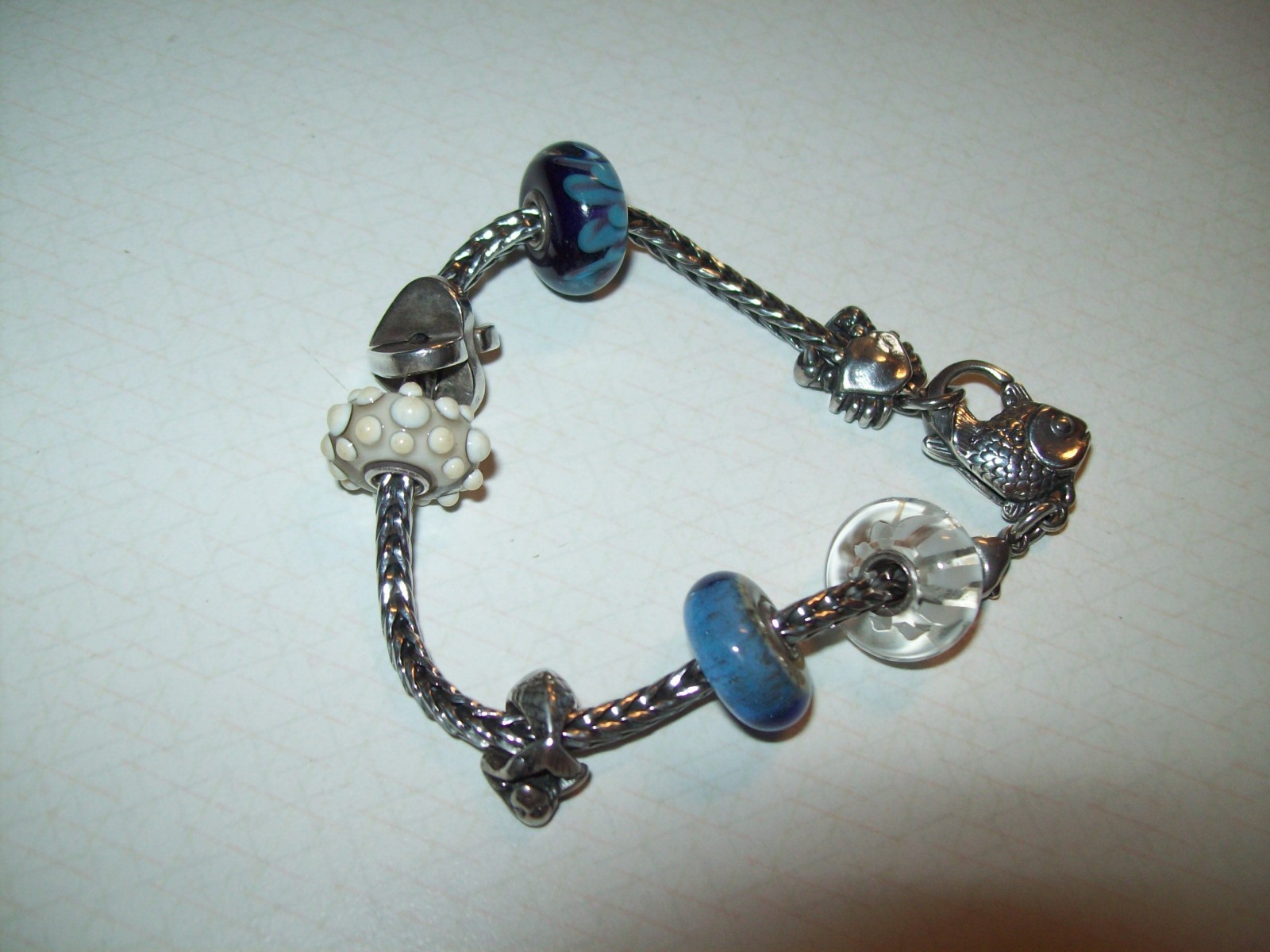 Troll Bead Bracelet Foxtail Chain Lampwork Beads & Silver Spacers