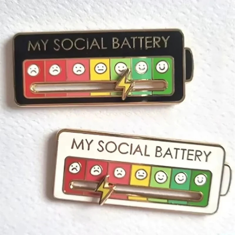 Mood Conversion Energy Brooch for Women Men My Social Battery Badge.