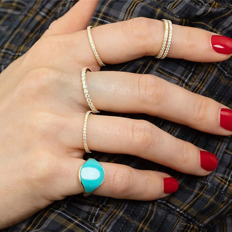 Micro Pave Ring Simulated Zirconia Tension Setting Band Stackable Jewelry