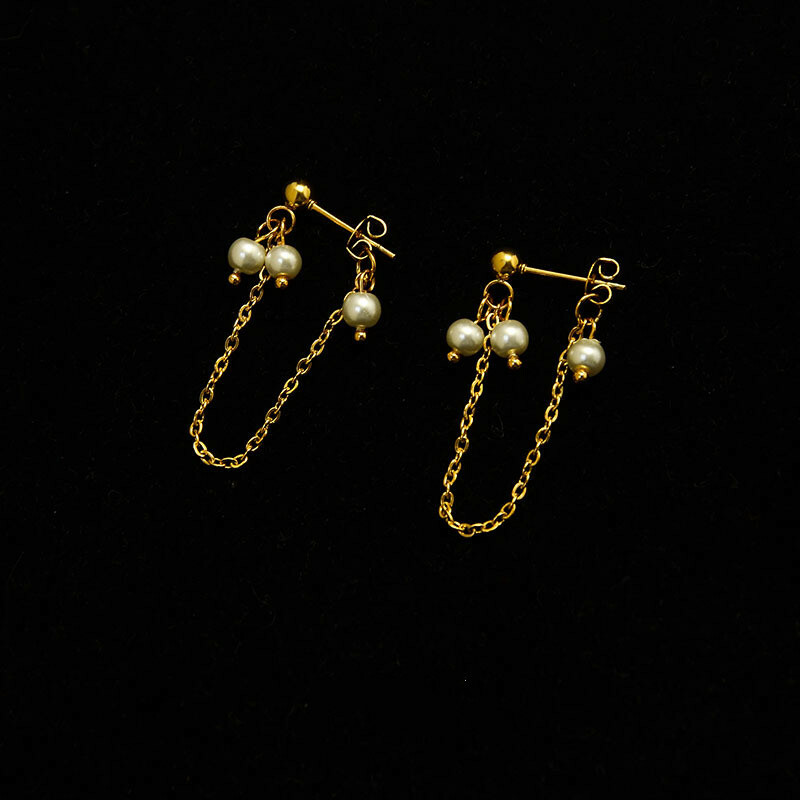Woman 18K Gold Plated Stainless Steel Freshwater Pearl Bead Earring Stud