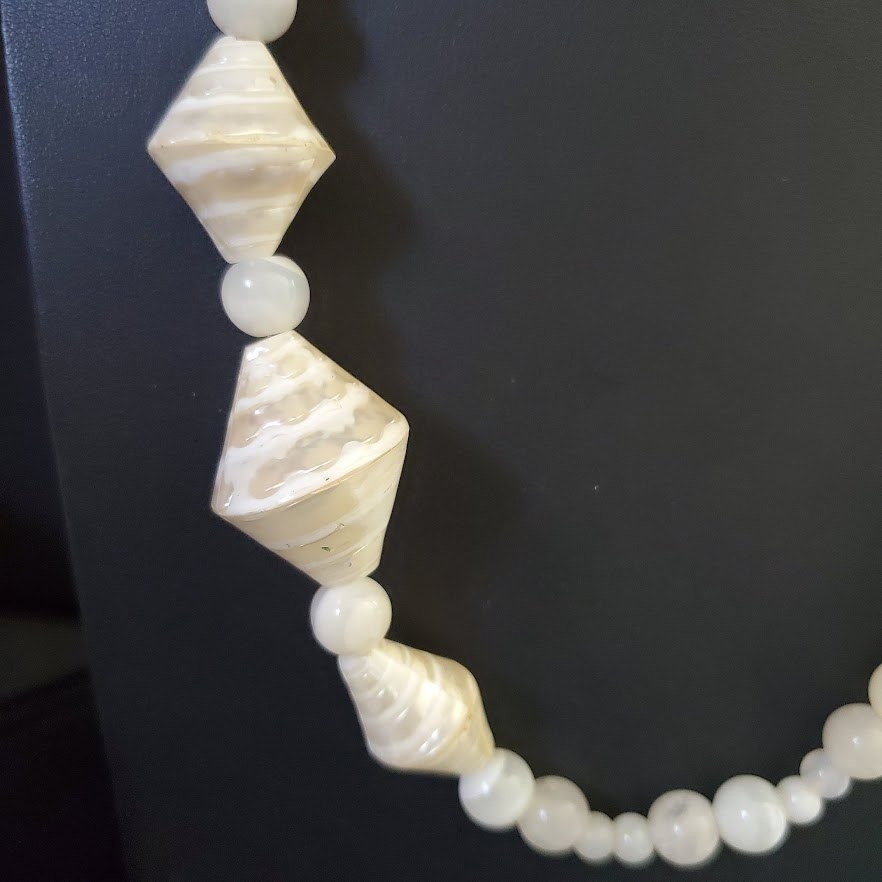 Karla Jordan Mother of Pearl Shell Acrylic Necklace White Iridescent Coastal