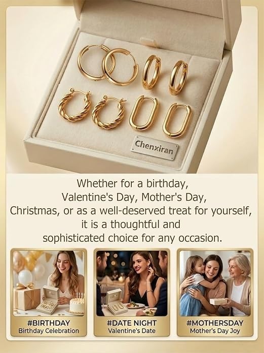 4 Pairs Gold Hoop Earrings for Women – 14K Gold Plated 316 Stainless Steel, Hypo